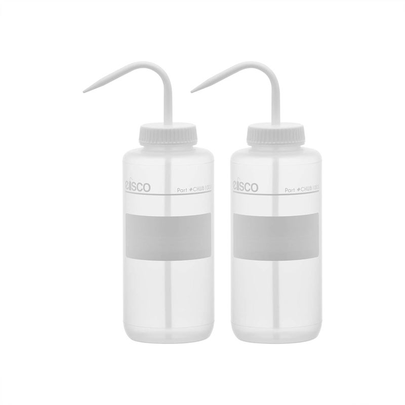 EISCO 2PK Chemical Wash Bottle, No Label, 1000ml - Wide Mouth, Self Venting, Low Density Polyethylene - Performance Plastics Labs - Image 1