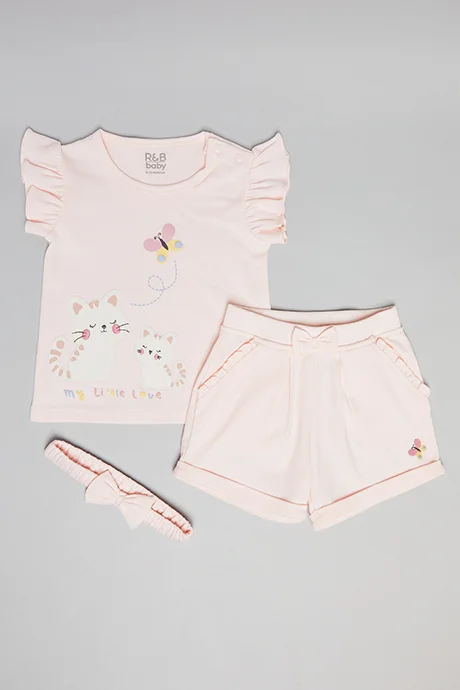 R&B Printed Top & Shorts with Headband Set