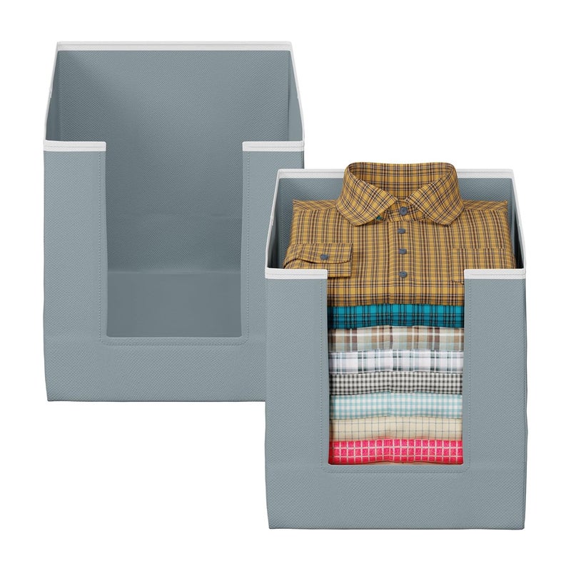 Just Mart Shirt StackerClothes Organizer Foldable NonWoven Wardrobe Storage Box Solid Color Durable Closet Organizer Size 40 x 20 x 25 cm Grey Pack of 6 - Image 5