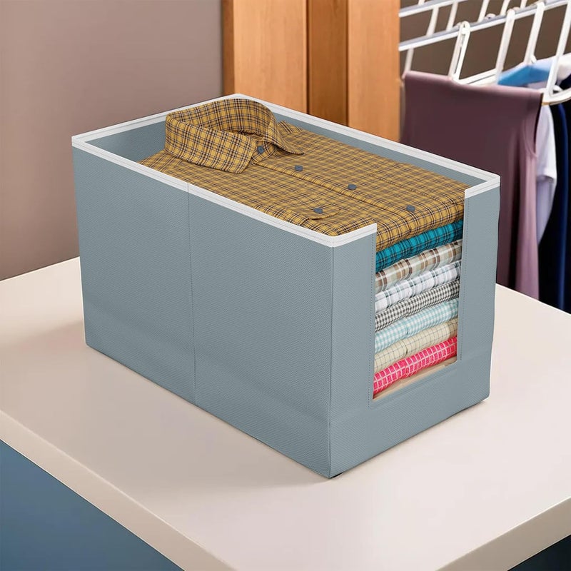 Just Mart Shirt StackerClothes Organizer Foldable NonWoven Wardrobe Storage Box Solid Color Durable Closet Organizer Size 40 x 20 x 25 cm Grey Pack of 6 - Image 3