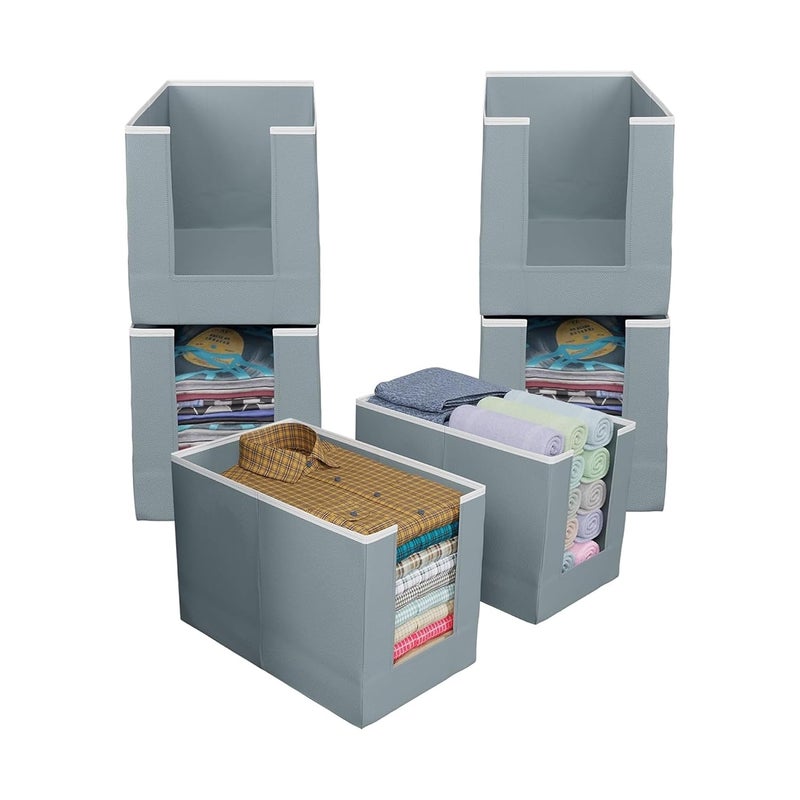 Just Mart Shirt StackerClothes Organizer Foldable NonWoven Wardrobe Storage Box Solid Color Durable Closet Organizer Size 40 x 20 x 25 cm Grey Pack of 6 - Image 1