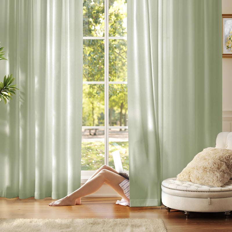Anmao Non-See-Through Sage Green Privacy Sheer Curtains for Living Room 72 Inch Length 2 Panels Set  Semi Sheer Curtains Light Filtering Window Curtains Drapes for Bedroom  52 Inch Wide Each Panel - Image 1