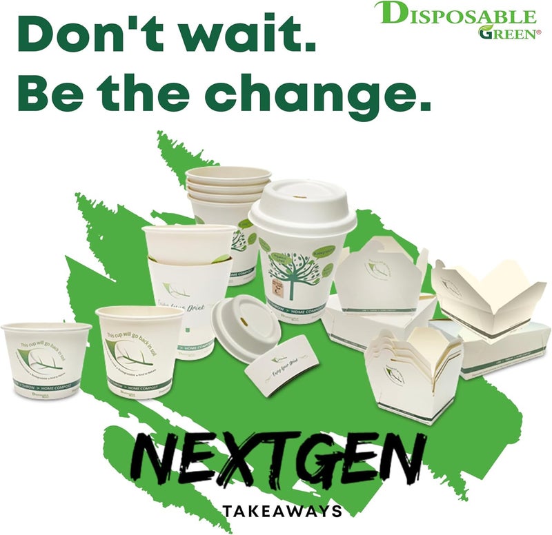 DISPOSABLE GREEN أكواب قهوة ذات جدار واحد بحجم 4 و6 و10 و12 و16 أونصة | بطانة مائية فريدة | معتمدة للتحلل المنزلي | أكواب شاي - صديقة للبيئة وقابلة للتحلل (100، غلاف لأكواب 10/12/16) - Image 5
