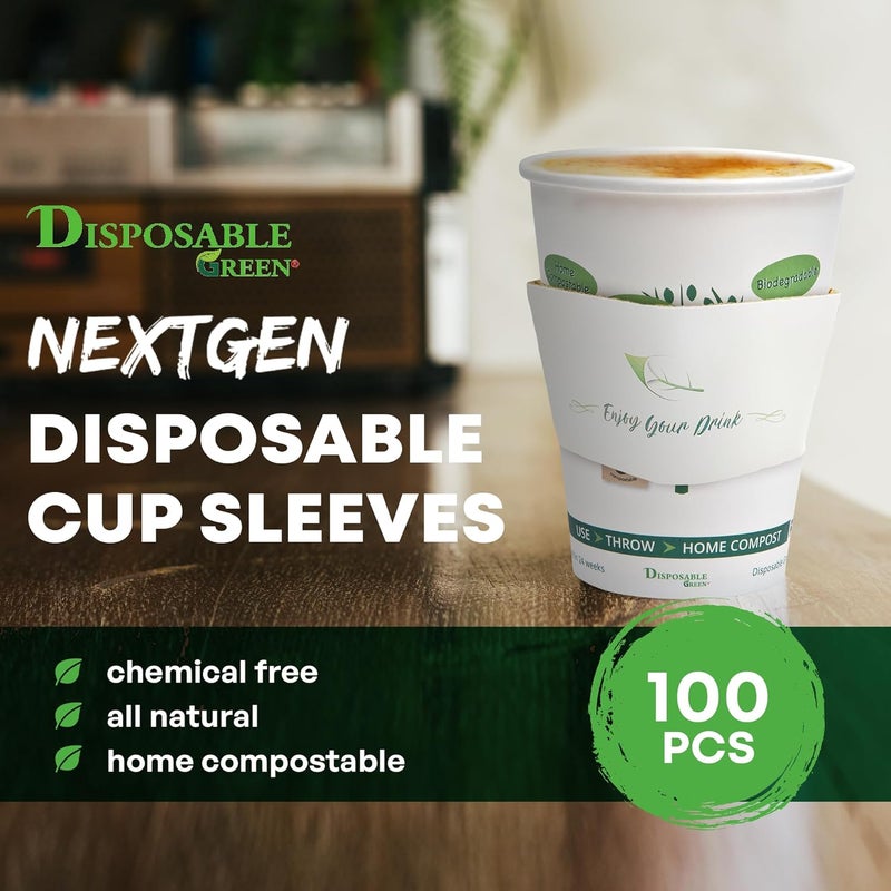 DISPOSABLE GREEN أكواب قهوة ذات جدار واحد بحجم 4 و6 و10 و12 و16 أونصة | بطانة مائية فريدة | معتمدة للتحلل المنزلي | أكواب شاي - صديقة للبيئة وقابلة للتحلل (100، غلاف لأكواب 10/12/16) - Image 4