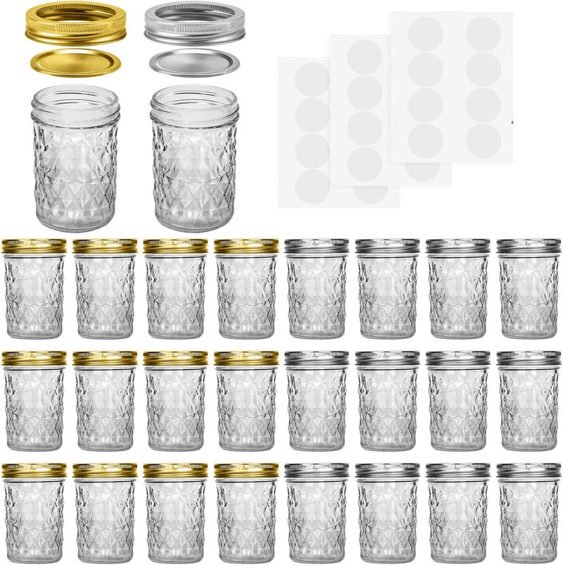 SPANLA Mason Jars 8 oz, 24 Pack Canning Jars 8 oz Half Pint Glass jars with Regular Lids and Bands, Small Mason Jars with Lids Ideal for Jelly Jam Honey Wedding Favors Shower Favors Food - Image 1