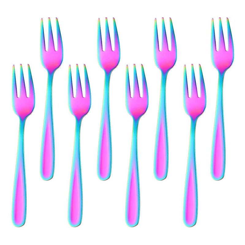 BISDARUN Dessert Forks Stainless Steel Cake Fork 136CM54 Inch Fruit Fork 8piece Rainbow Forks Set Mirror Polish