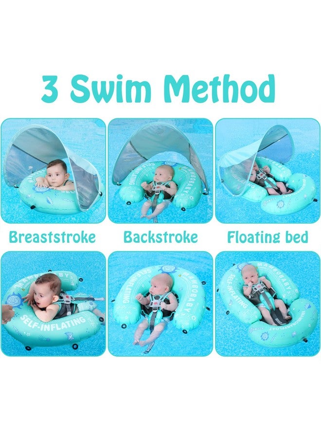 HECCEI Mambobaby Baby Pool Floats Hammock With Canopy - Portable Swimming Floating Toys Self-Inflating Water Hammock Pool Raft Floatie Lounger For Baby Summer Lake Beach Upf50+, Green  - Image 2