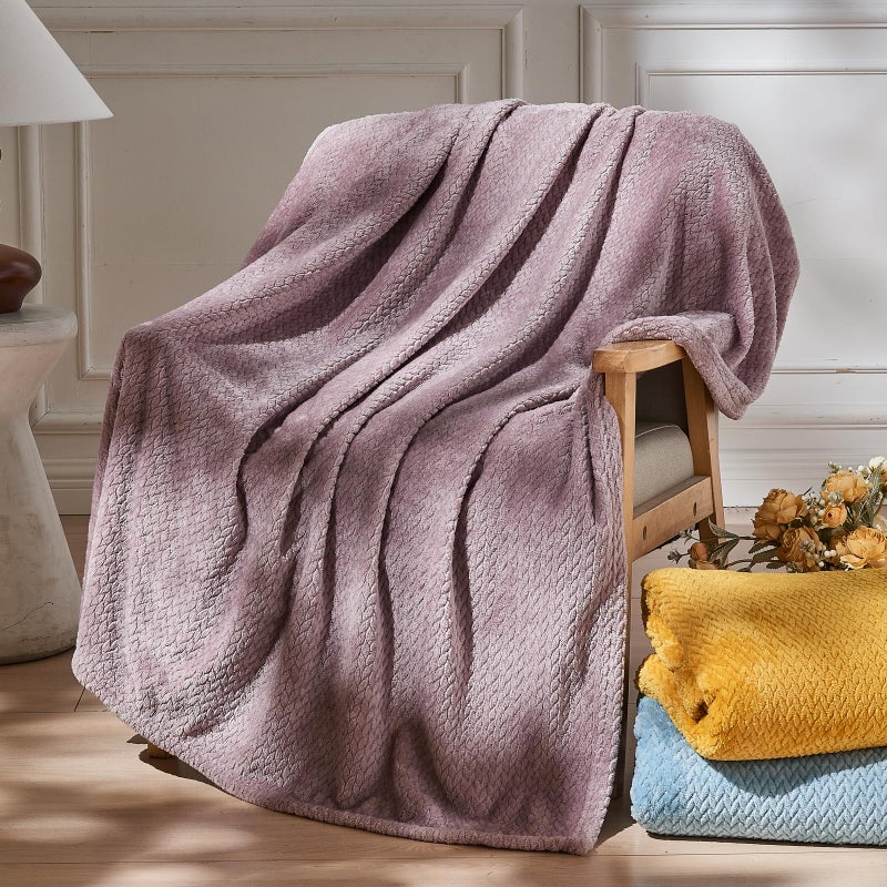 NEWCOSPLAY Super Soft Queen Blanket Light Purple Premium Silky Flannel Fleece Leaves Pattern Lightweight Bed Blanket All Season Use (Light Purple, Queen(90"x90")) - Image 3