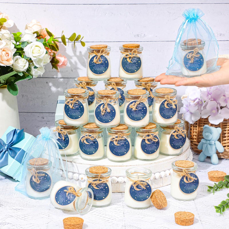 Threlaco 20 Pcs Moon Baby Shower Favors Party Candle Lavender Scented Glass Mason Jar Wax Candle Bulk for Guests Girl Boy Gender Reveal Party Gifts(Blue) - Image 2