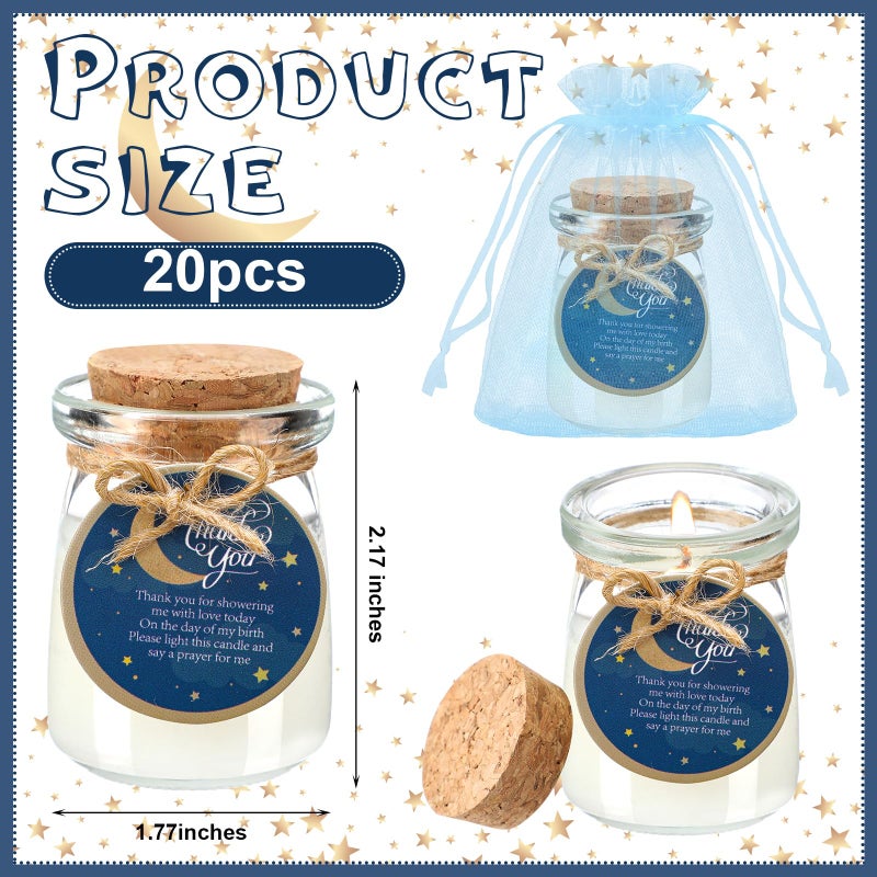 Threlaco 20 Pcs Moon Baby Shower Favors Party Candle Lavender Scented Glass Mason Jar Wax Candle Bulk for Guests Girl Boy Gender Reveal Party Gifts(Blue) - Image 3
