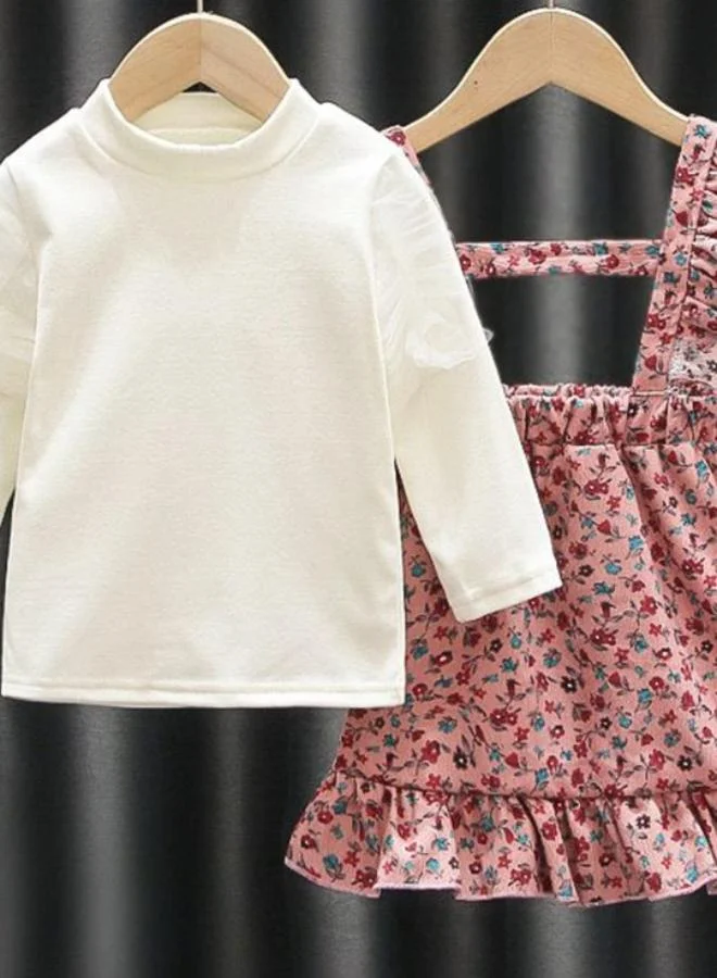 يونيكي Peach A-Line Square Neck Floral Dress