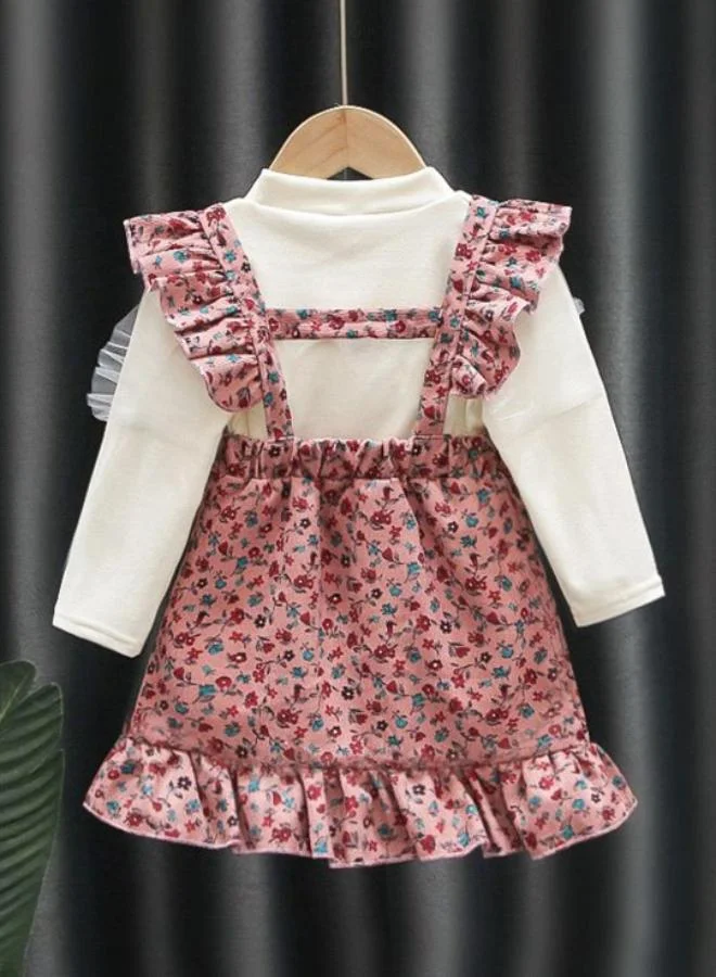 يونيكي Peach A-Line Square Neck Floral Dress