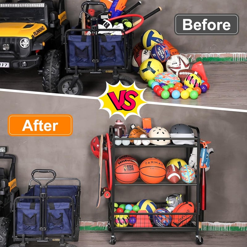 EXTCCT Basketball Rack, Rolling Basketball Shooting Training Stand,Sports Equipment Storage with Wheels, Four-Layer Organizer Holder with Two Basket for Basketballs Footballs Volleyball - Image 3
