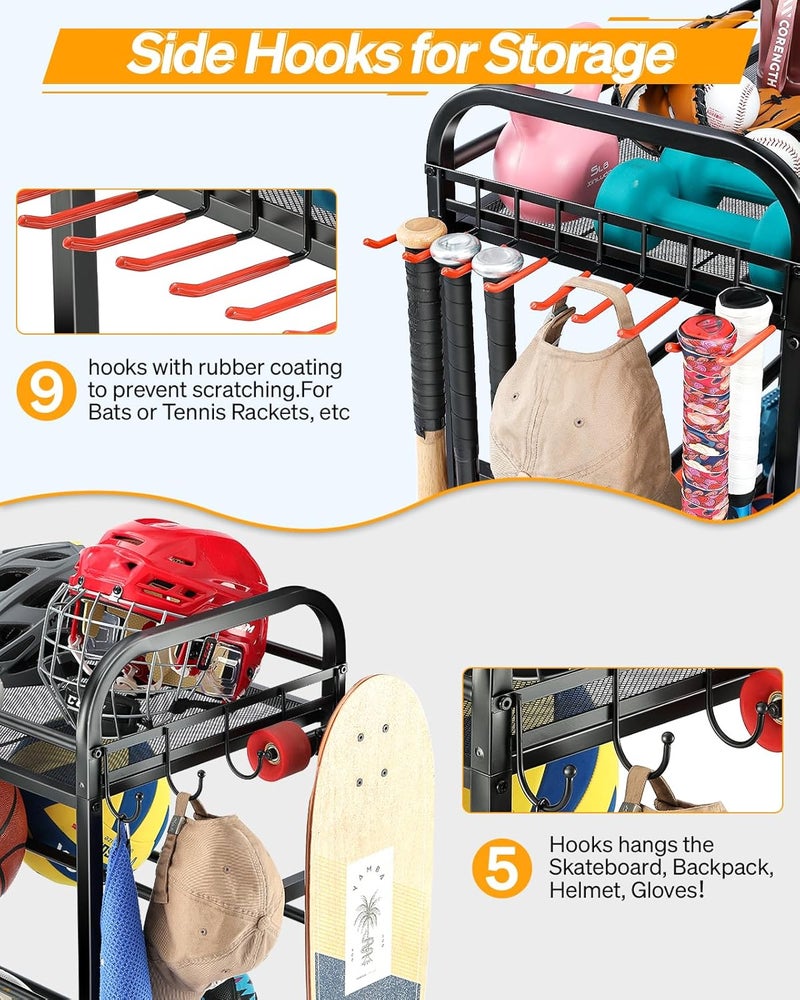 EXTCCT Basketball Rack, Rolling Basketball Shooting Training Stand,Sports Equipment Storage with Wheels, Four-Layer Organizer Holder with Two Basket for Basketballs Footballs Volleyball - Image 5