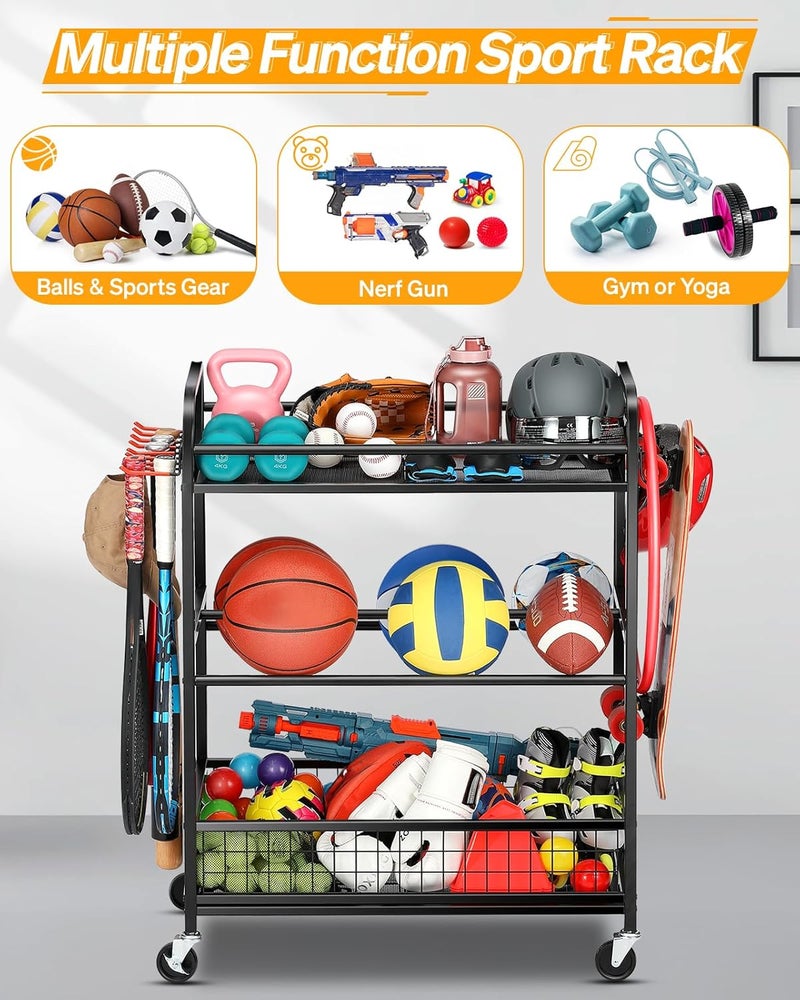 EXTCCT Basketball Rack, Rolling Basketball Shooting Training Stand,Sports Equipment Storage with Wheels, Four-Layer Organizer Holder with Two Basket for Basketballs Footballs Volleyball - Image 2