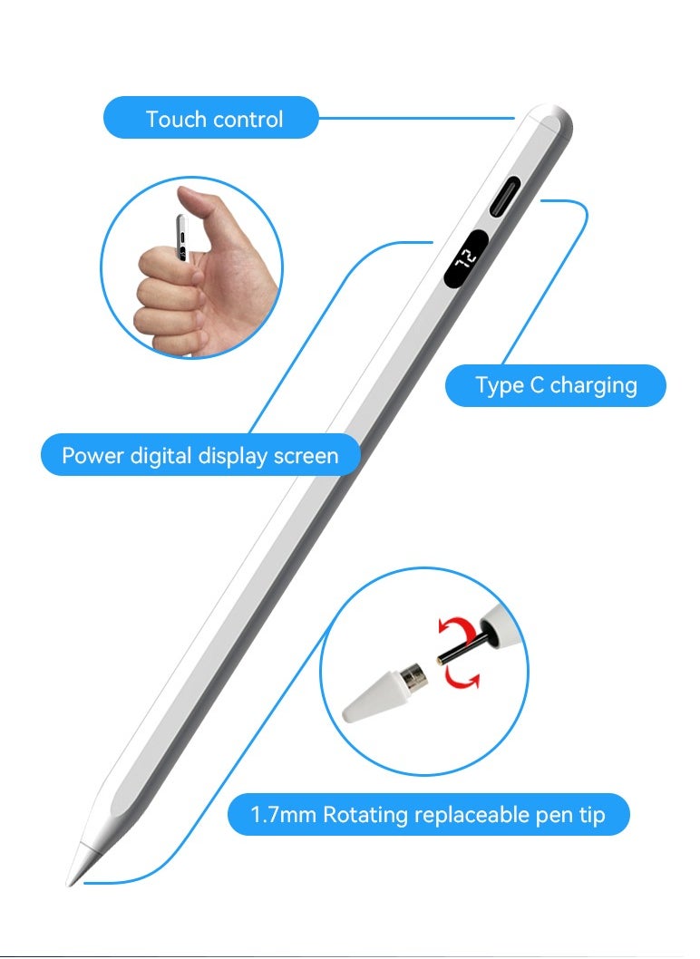 ARNOTEC - Stylus Pen for Touch Screens, Fast Charge Stylus Pen for IOS/Xiaomi/Samsung/Lenovo Android Capacitive Touch Screen Stylus Pen with Power Display, White - Image 1