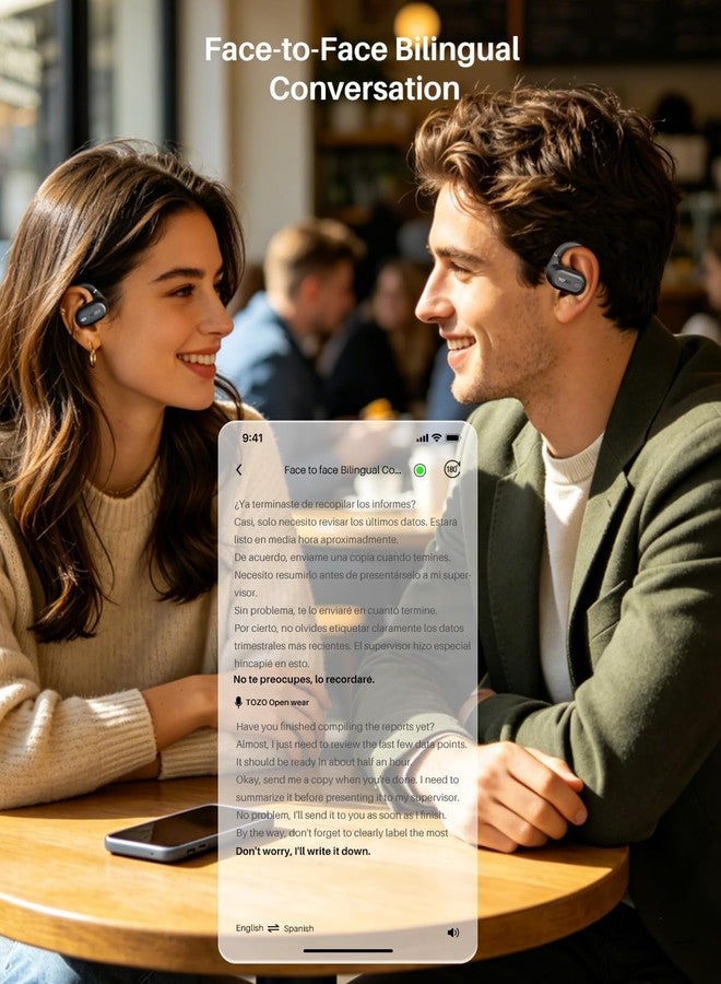 TOZO OpenWear Open Ear Earbuds, AI Translation Real Time 145+ Languages - Image 5