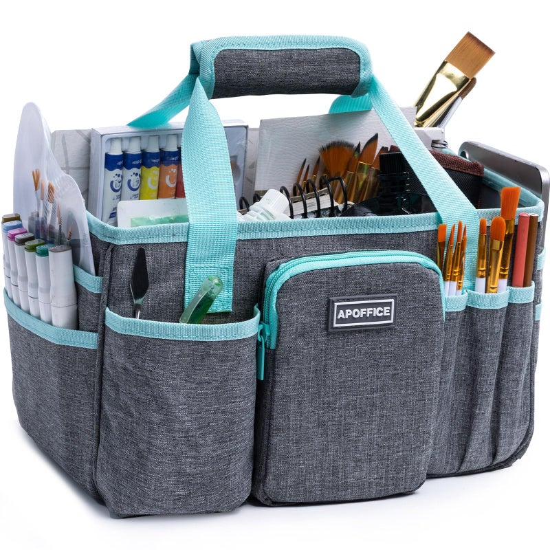 APOFFICE Art Supply Organizer Tote Bag Craft Caddy with Handle Utility Storage Tote with Multiple Pockets Adjustable Divider for Sewing Scrapbooking School Office Medical Supplies - Image 2