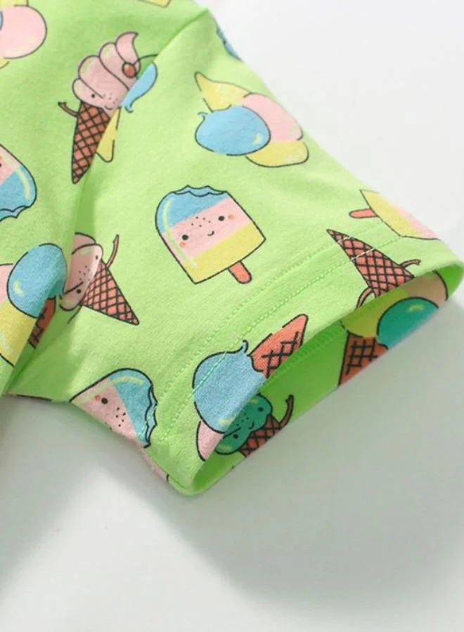 يونيكي Green Crew Neck Short Sleeve Printed Tshirt & Shorts