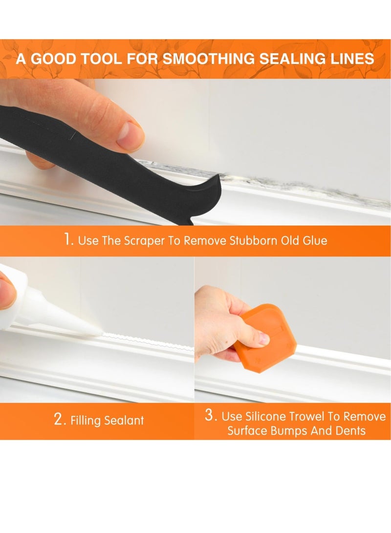 SOLARAE Silicone Caulking Tool Set, 4 Pcs Sealant Finishing Tool, Sealant Grout Finishing Tool, for Kitchen Bathroom Floor Sealant Sealing, Reuse and Replace (Orange) - Image 3