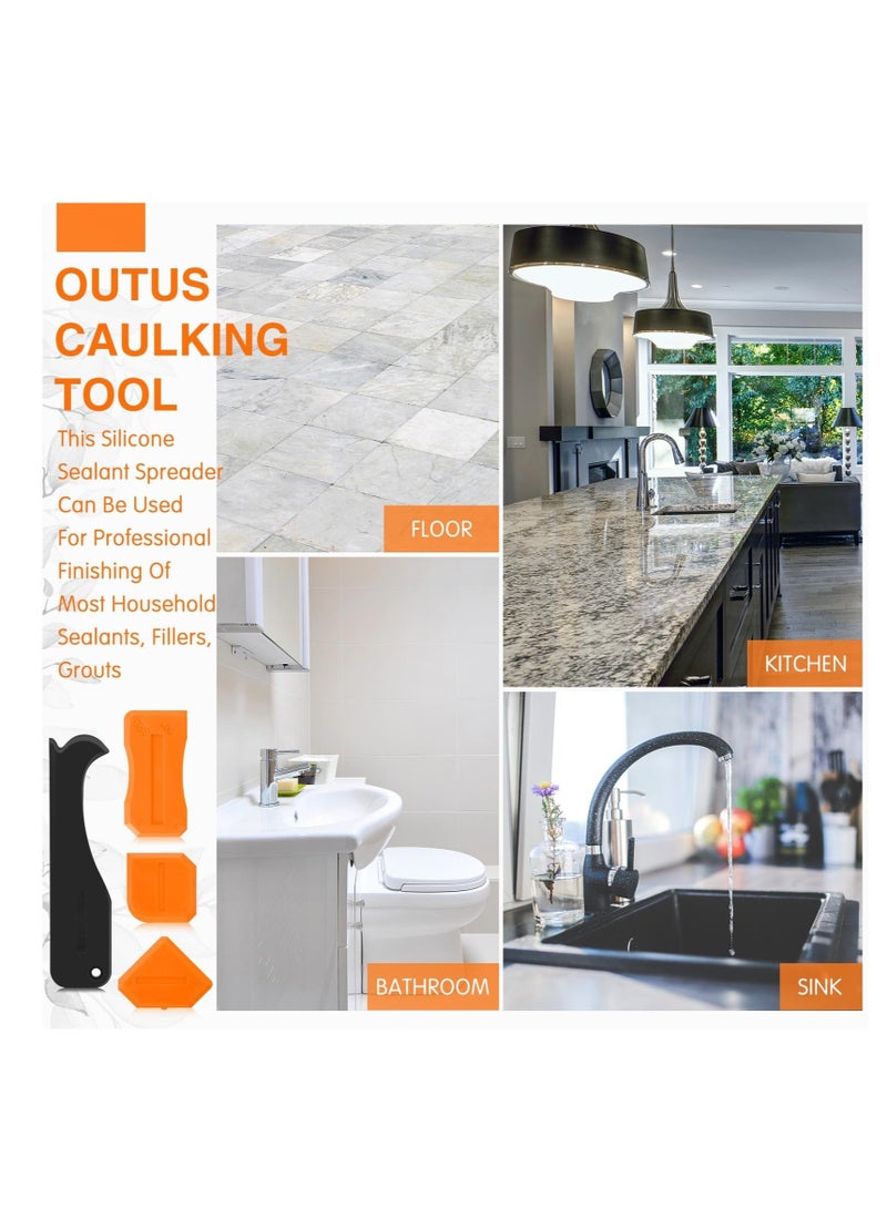 SOLARAE Silicone Caulking Tool Set, 4 Pcs Sealant Finishing Tool, Sealant Grout Finishing Tool, for Kitchen Bathroom Floor Sealant Sealing, Reuse and Replace (Orange) - Image 5