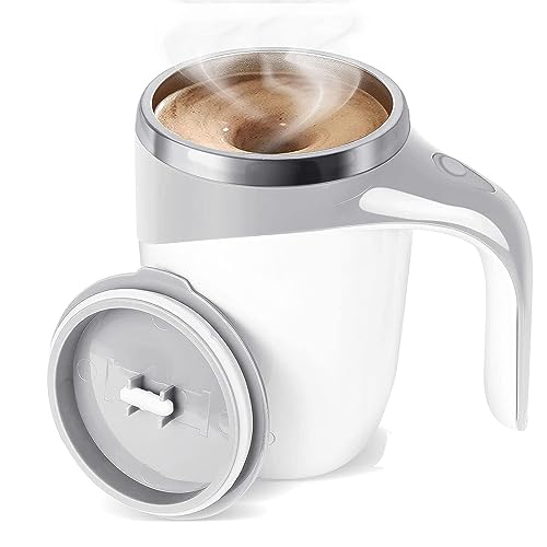 Maharsh Automatic Magnetic Stirring Coffee Mug, Rotating Home Office Travel Mixing Cup Suitable for Coffee, Milk, Cocoa and Other Beverages (Battery White) 380 ml - Image 1