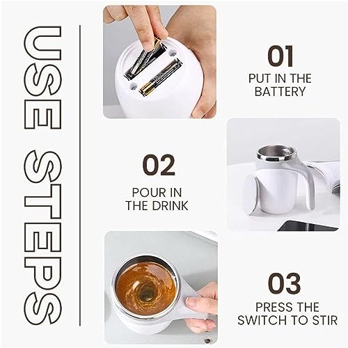 Maharsh Automatic Magnetic Stirring Coffee Mug, Rotating Home Office Travel Mixing Cup Suitable for Coffee, Milk, Cocoa and Other Beverages (Battery White) 380 ml - Image 5