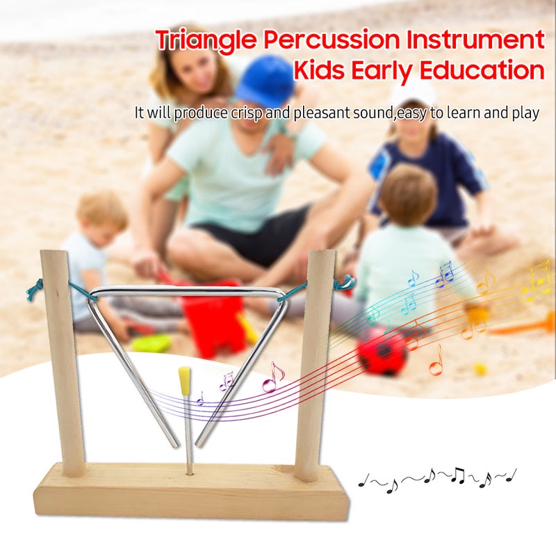 6-inch Triangle Instrument with Striker and Wood Stand Musical Steel Triangle Early Educational Percussion Instrument - Image 3