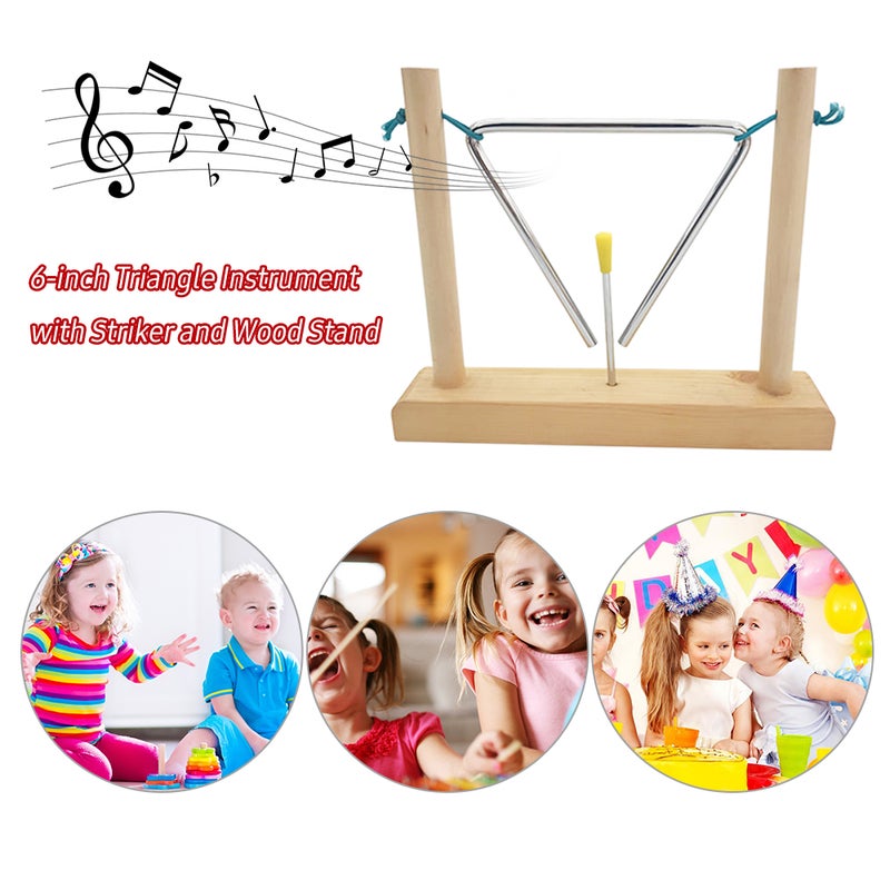 6-inch Triangle Instrument with Striker and Wood Stand Musical Steel Triangle Early Educational Percussion Instrument - Image 5