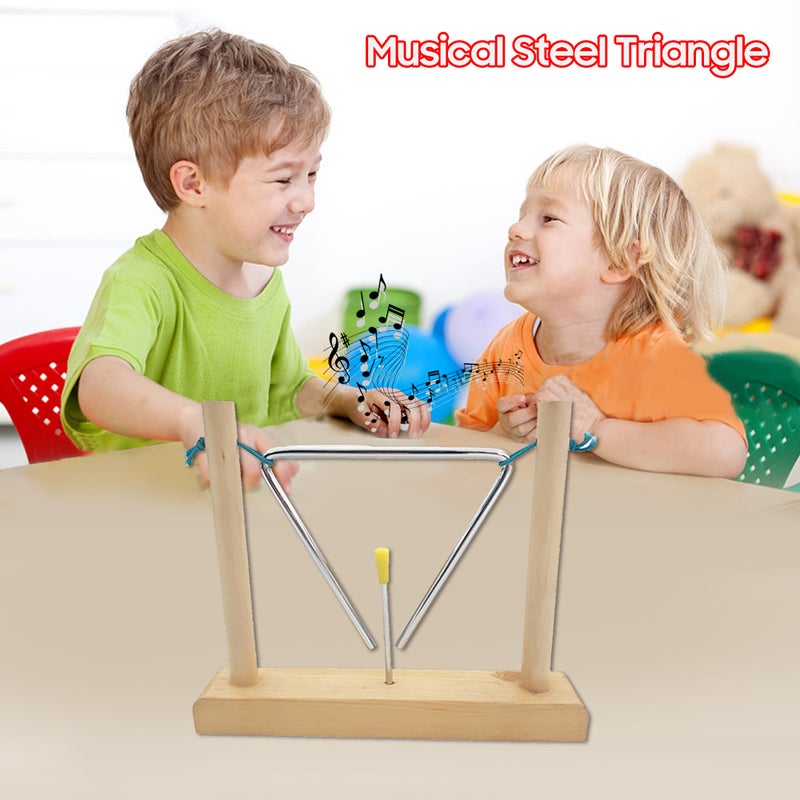 6-inch Triangle Instrument with Striker and Wood Stand Musical Steel Triangle Early Educational Percussion Instrument - Image 4