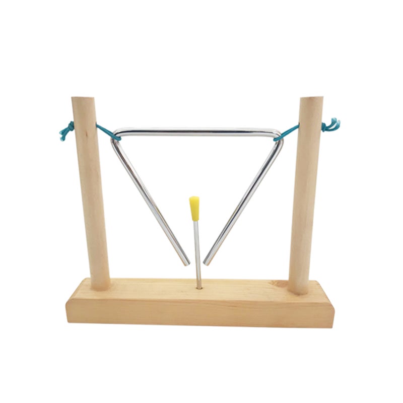 6-inch Triangle Instrument with Striker and Wood Stand Musical Steel Triangle Early Educational Percussion Instrument - Image 1