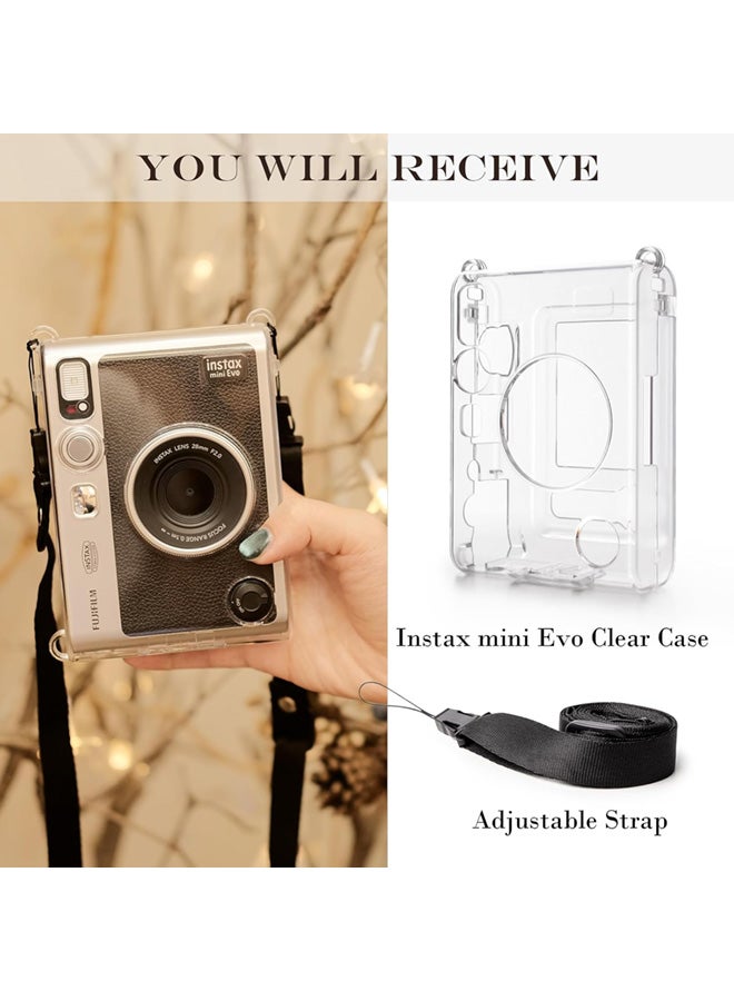 سجيت حافظة Instax Mini EVO، حافظة صلبة شفافة من مادة البولي كربونات لكاميرا Fujifilm Instant Mini EVO، واقي شاشة بصلابة 9H مع حزام كتف (شفافة) - Image 4