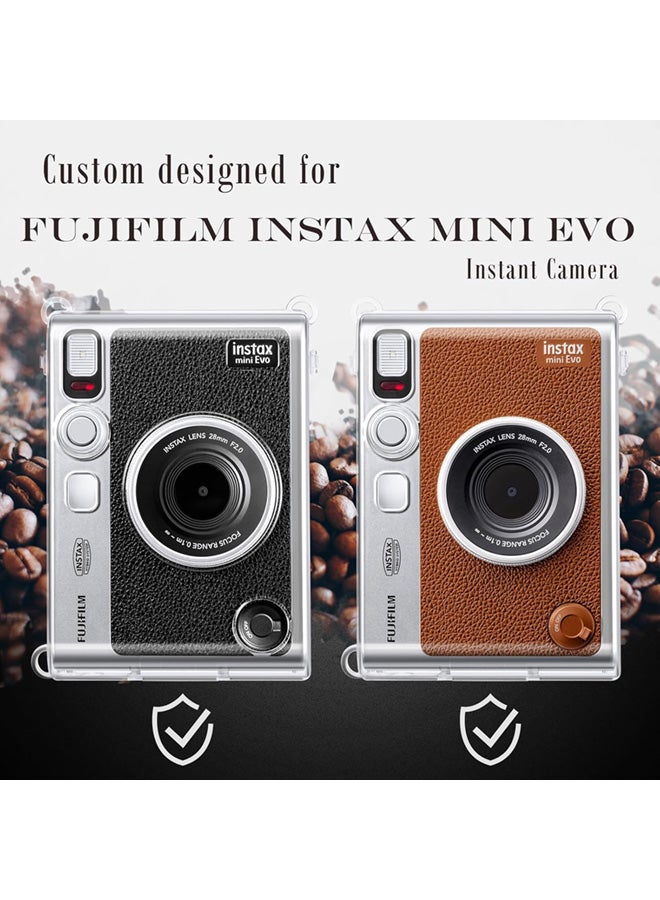 سجيت حافظة Instax Mini EVO، حافظة صلبة شفافة من مادة البولي كربونات لكاميرا Fujifilm Instant Mini EVO، واقي شاشة بصلابة 9H مع حزام كتف (شفافة) - Image 2