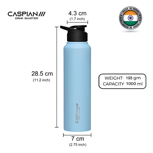 CASPIAN /// HIke ISI Certified Stainless Steel Water Bottle 1ltr. (Multicolored, 1 Litre, Set of 4) | Leak Proof Sipper for Fridge Home Office Travel School Kids Boys Girls Adults Sports Gym| BPA Free - Image 4