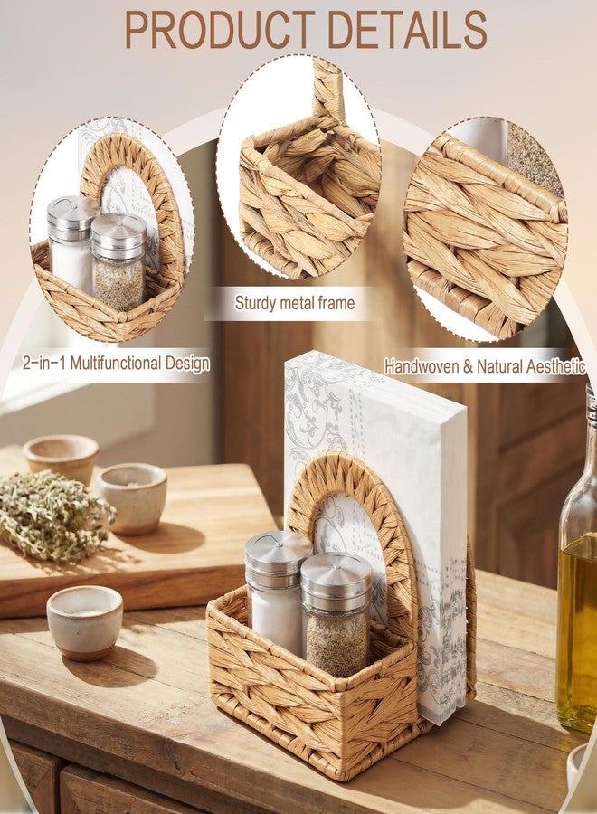Singhoow Napkin Salt Pepper Holder Natural Napkin Holder for Salt Pepper Shakers Caddy Stylish Functional Table Decor for Kitchen Dining Room Picnic Rustic Home (Water Hyacinth) - Image 3