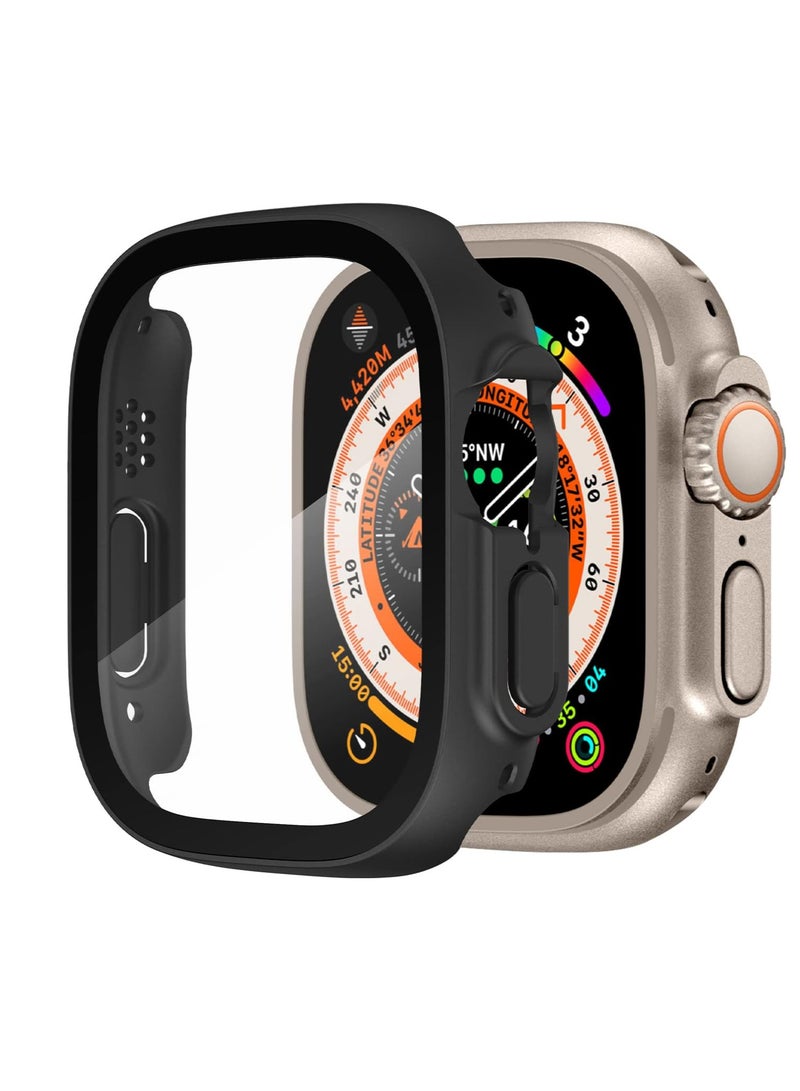 Case Compatible for Apple Watch Ultra 49mm Case with Tempered Glass Screen Protector, Ultra-Thin PC Protective Cover Full Protection Screen Protector Case Cover for Apple Watch 49mm(Black) - Image 1