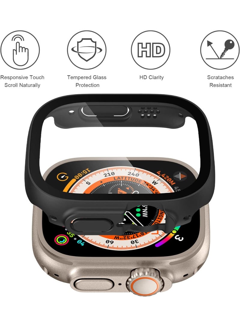 Case Compatible for Apple Watch Ultra 49mm Case with Tempered Glass Screen Protector, Ultra-Thin PC Protective Cover Full Protection Screen Protector Case Cover for Apple Watch 49mm(Black) - Image 4
