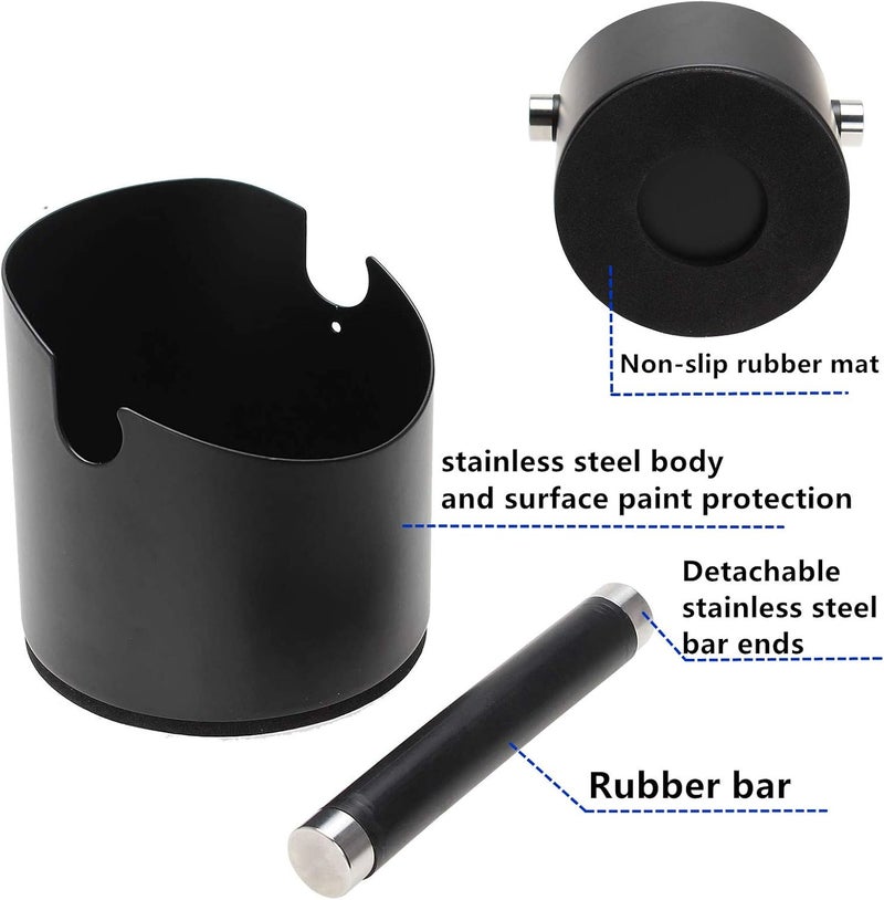 DIBTSA Espresso Knock Box, Stainless Steel Coffee Grounds Knock Box, With Removable Knock Bar and Non-Slip Rubber Base (Black) - Image 3