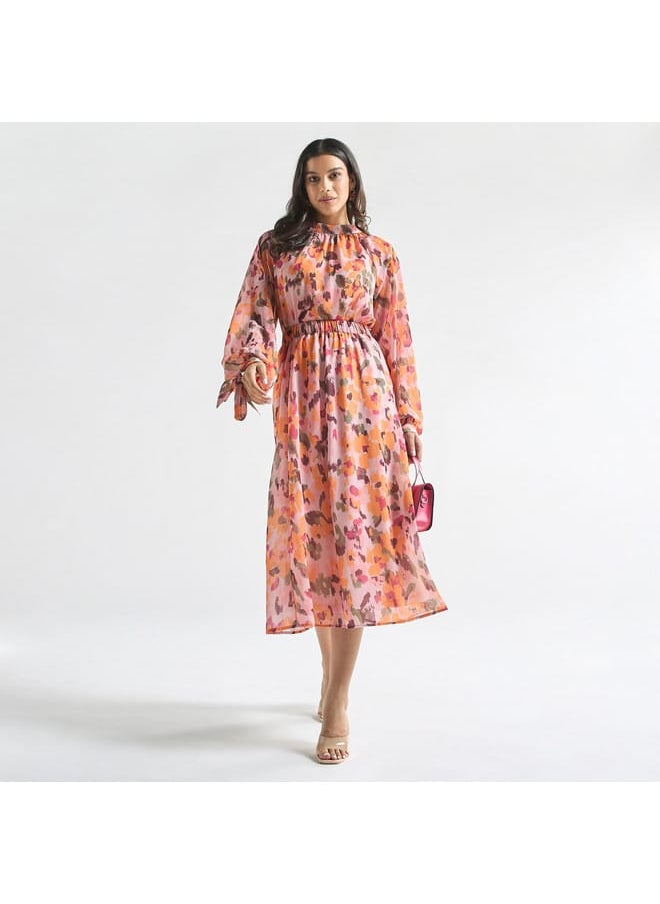 FAV All-Over Floral Print High Neck Top with Long Sleeves and Tie-Ups  - Image 2