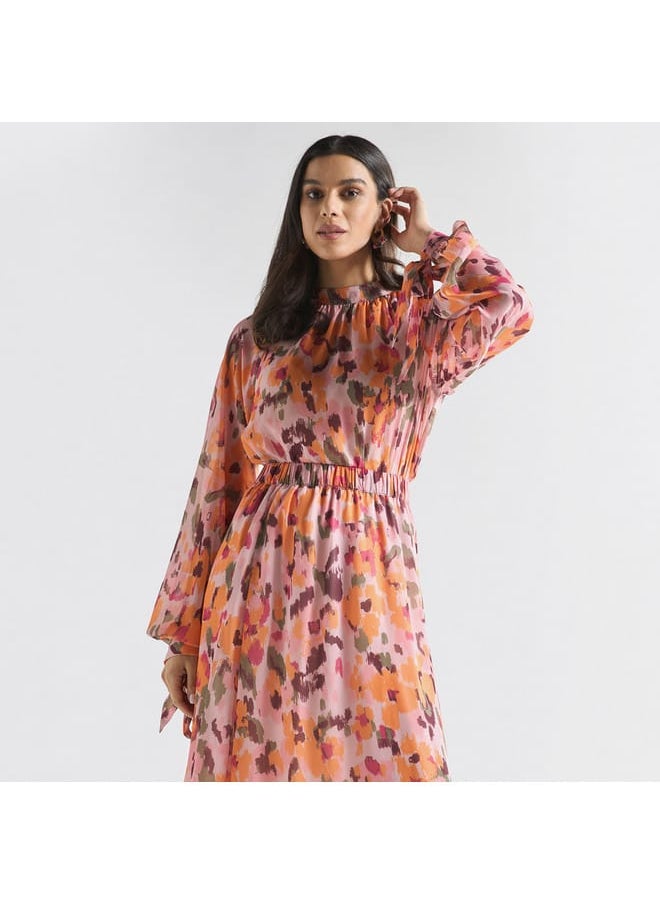 FAV All-Over Floral Print High Neck Top with Long Sleeves and Tie-Ups  - Image 1