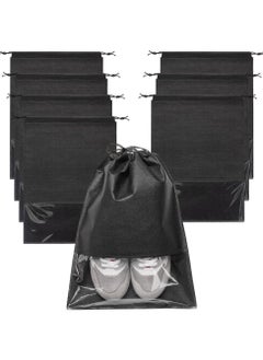 Generic 12-Pack Large Travel Shoe Storage Bags, Non-Woven Shoe Pouches with Transparent Window, Drawstring Shoe Organizers for Home and Travel (Black)  - Image 4