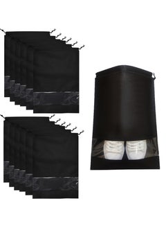 Generic 12-Pack Large Travel Shoe Storage Bags, Non-Woven Shoe Pouches with Transparent Window, Drawstring Shoe Organizers for Home and Travel (Black)  - Image 1