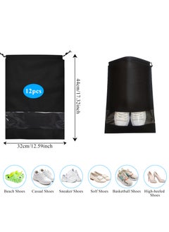 Generic 12-Pack Large Travel Shoe Storage Bags, Non-Woven Shoe Pouches with Transparent Window, Drawstring Shoe Organizers for Home and Travel (Black)  - Image 3
