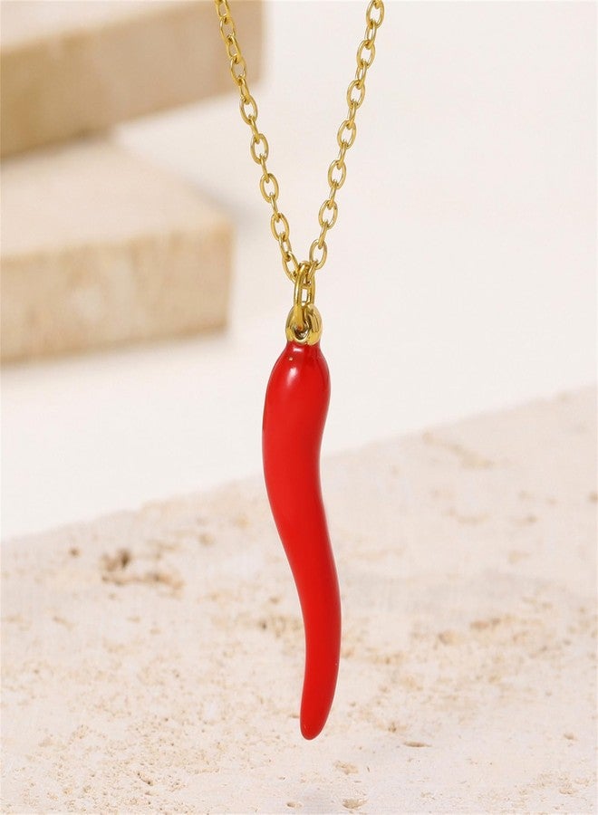 RLHRNDE 14K Gold Plated Italian Horn Necklace for Women Men Good Luck Cornicello Pendant Necklaces Lovely Italians Horns Charm Lucky Amulet Necklace Jewelry Gifts (Golden Red) - Image 5