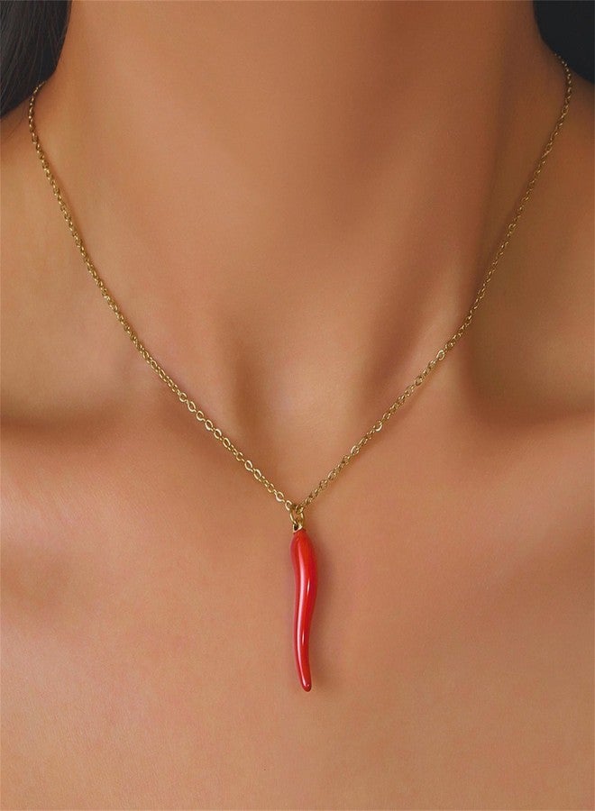 RLHRNDE 14K Gold Plated Italian Horn Necklace for Women Men Good Luck Cornicello Pendant Necklaces Lovely Italians Horns Charm Lucky Amulet Necklace Jewelry Gifts (Golden Red) - Image 2