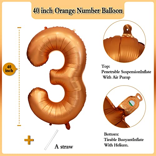 Yeodong 40 inch Orange Number Balloon Giant Foil Helium Balloons for 3rd nd Birthday Party Decorations - Image 5