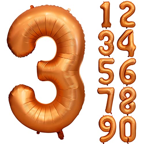 Yeodong 40 inch Orange Number Balloon Giant Foil Helium Balloons for 3rd nd Birthday Party Decorations - Image 1