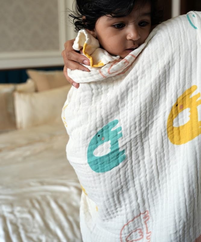 Doctor Towels Bamboo Baby Swaddle Wrap for New Born, Muslin Towels for Baby, 2 Free Reusable Washcloths Soft with 1 Baby Swaddle Newborn, Baby Bath Towel for 0 to 2 Years, Elephant - Image 3