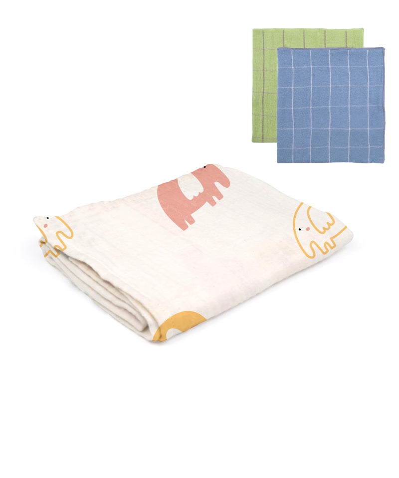 Doctor Towels Bamboo Baby Swaddle Wrap for New Born, Muslin Towels for Baby, 2 Free Reusable Washcloths Soft with 1 Baby Swaddle Newborn, Baby Bath Towel for 0 to 2 Years, Elephant - Image 2