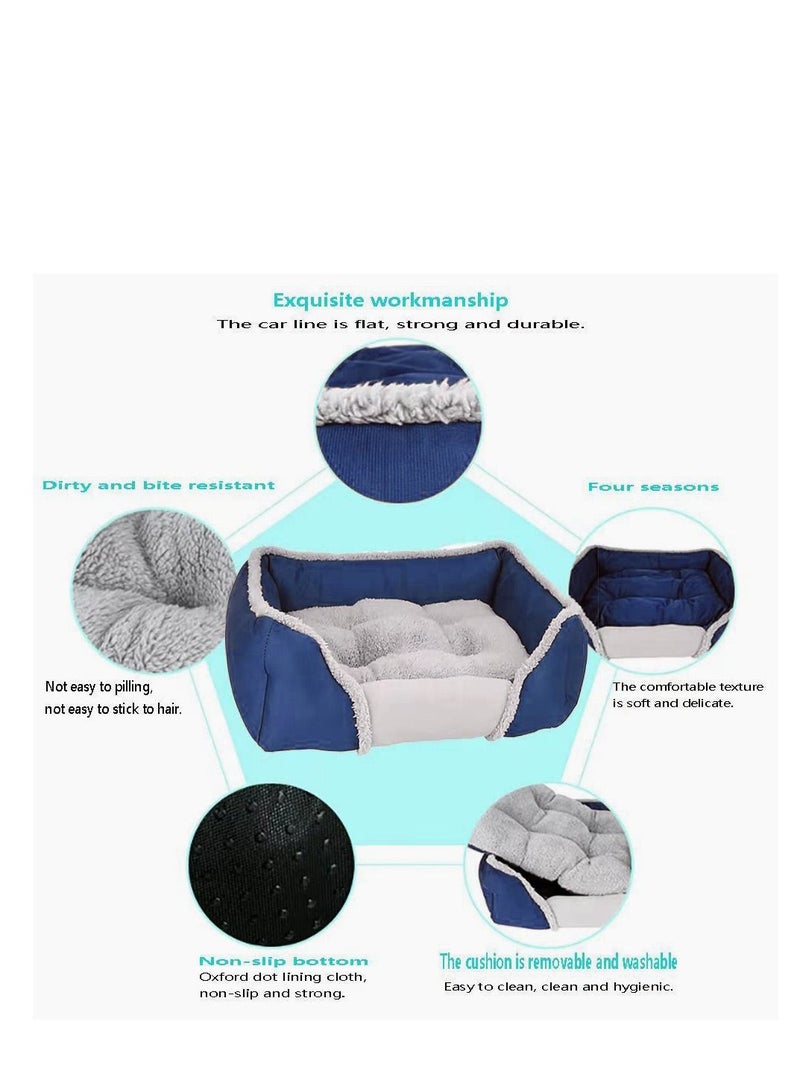 Deo King Rectangular Pet Bed With Removable Pet Mat Dark Blue/Grey 53x46x14cm - Image 4